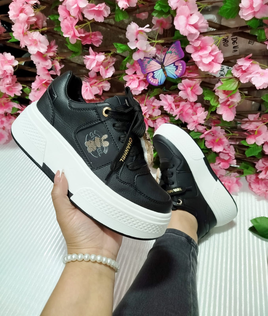 Tenis Negro Logo Dorado Envio Gratis